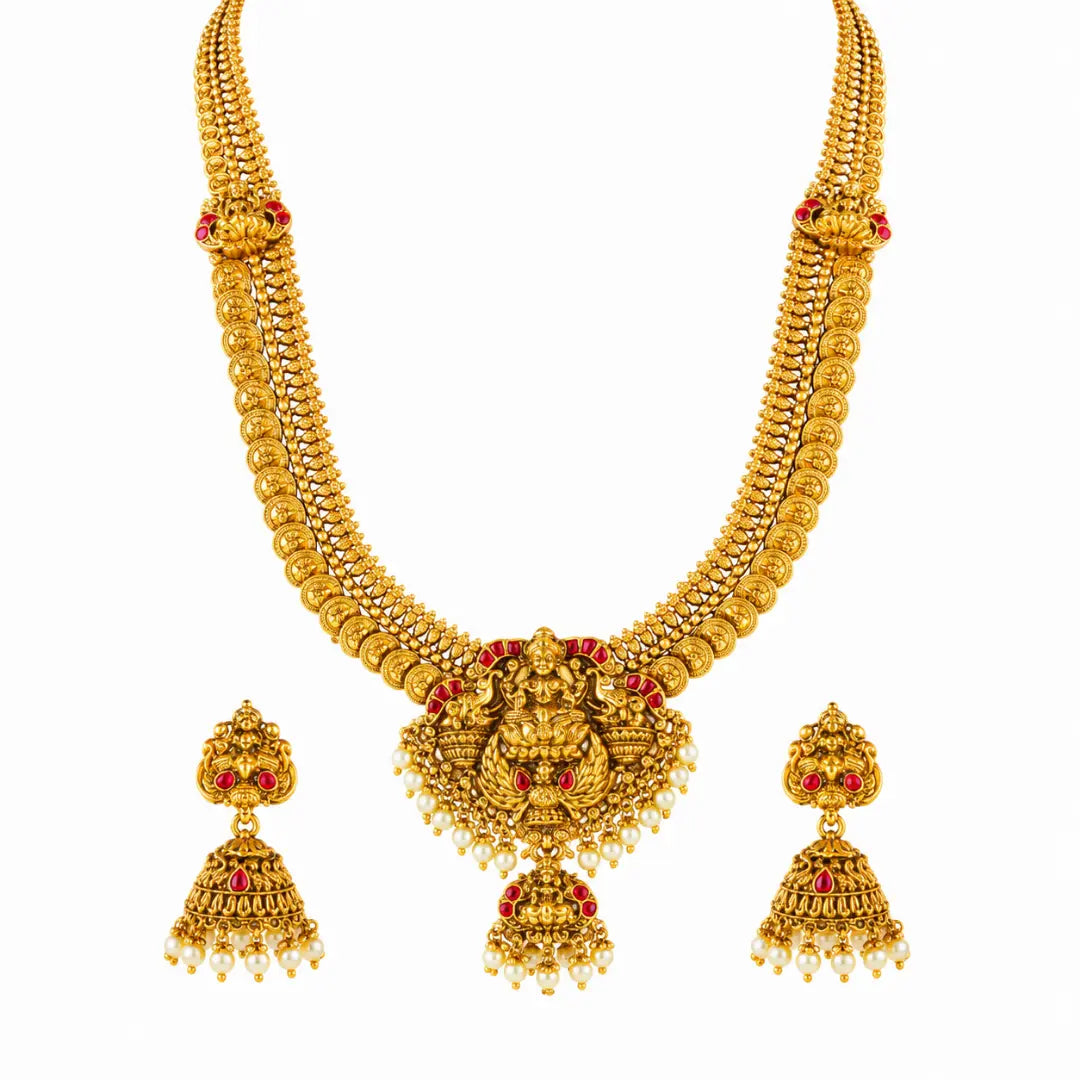 Kamala Shobha Haram Long Necklace Set | Gold-Plated Temple Jewellery