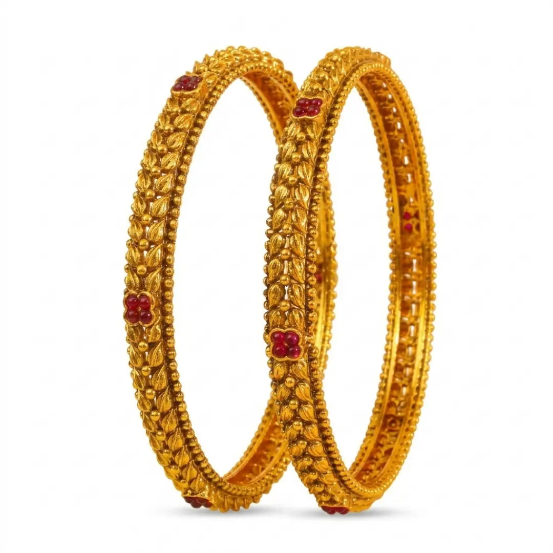 Saraswati Pushpa Kankana Paired Bangle | Gold-Plated Goddess Flower Bangle V-2473