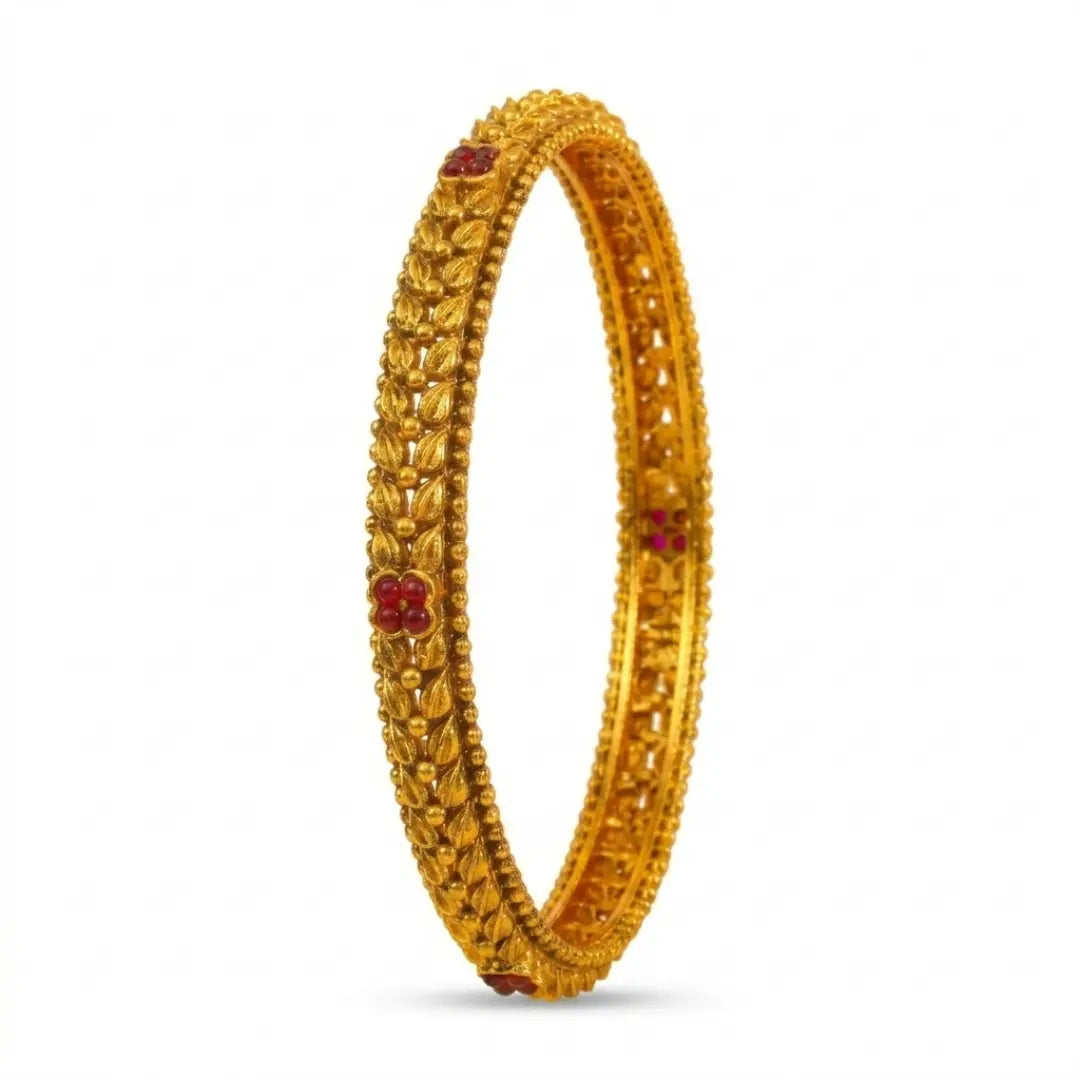 Saraswati Pushpa Kankana Paired Bangle | Gold-Plated Goddess Flower Bangle V-2473