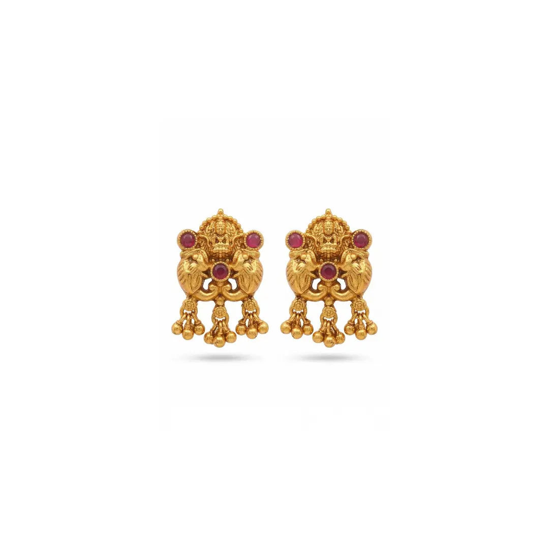 Elephant Motif Temple Jewellery Short Necklace Set with Jhumka K-1870