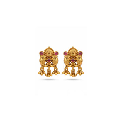 Elephant Motif Temple Jewellery Short Necklace Set with Jhumka K-1870