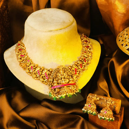 Shakti Mandala Kantha Short Necklace Set | Gold-Plated Temple Jewellery J-1051