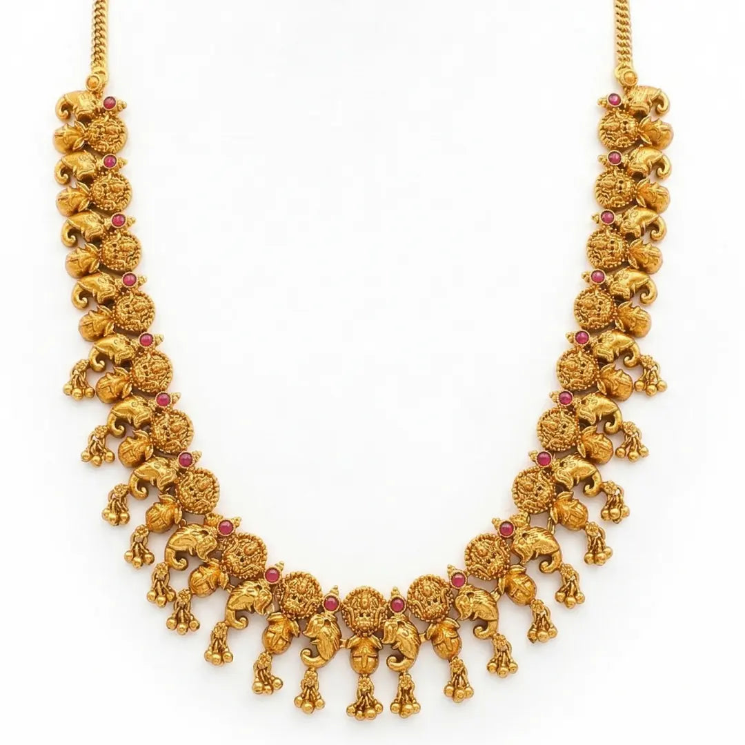 Elephant Motif Temple Jewellery Short Necklace Set with Jhumka K-1870