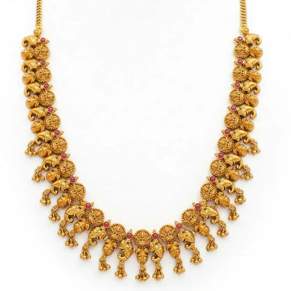 Elephant Motif Temple Jewellery Short Necklace Set with Jhumka K-1870