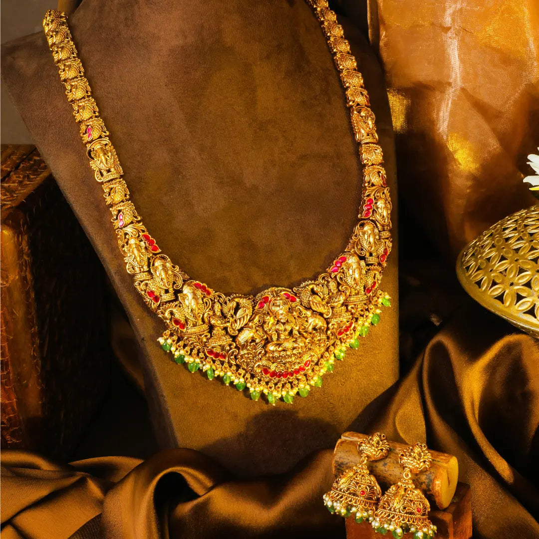 Nithya Mangala Haram Long Necklace Set | Gold-Plated Temple Jewellery
