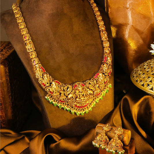 Nithya Mangala Haram Long Necklace Set | Gold-Plated Temple Jewellery