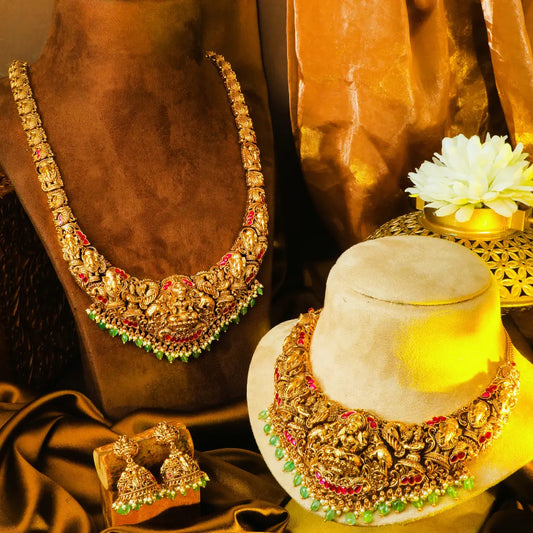 Tripura Sundari Combo Necklace Set | Gold-Plated Temple Jewellery