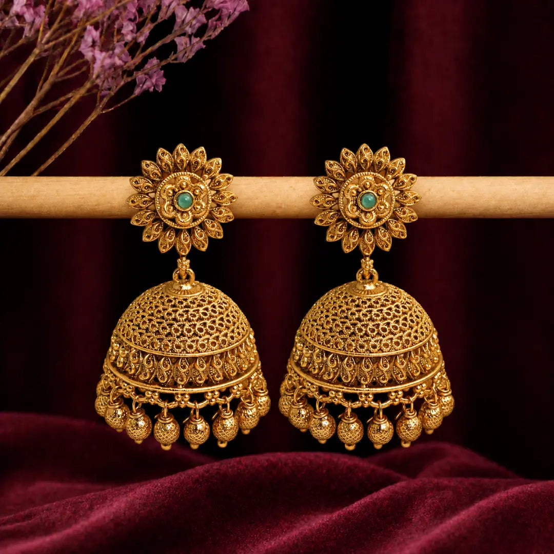 Antique Lotus Glow Jhumka  V-575