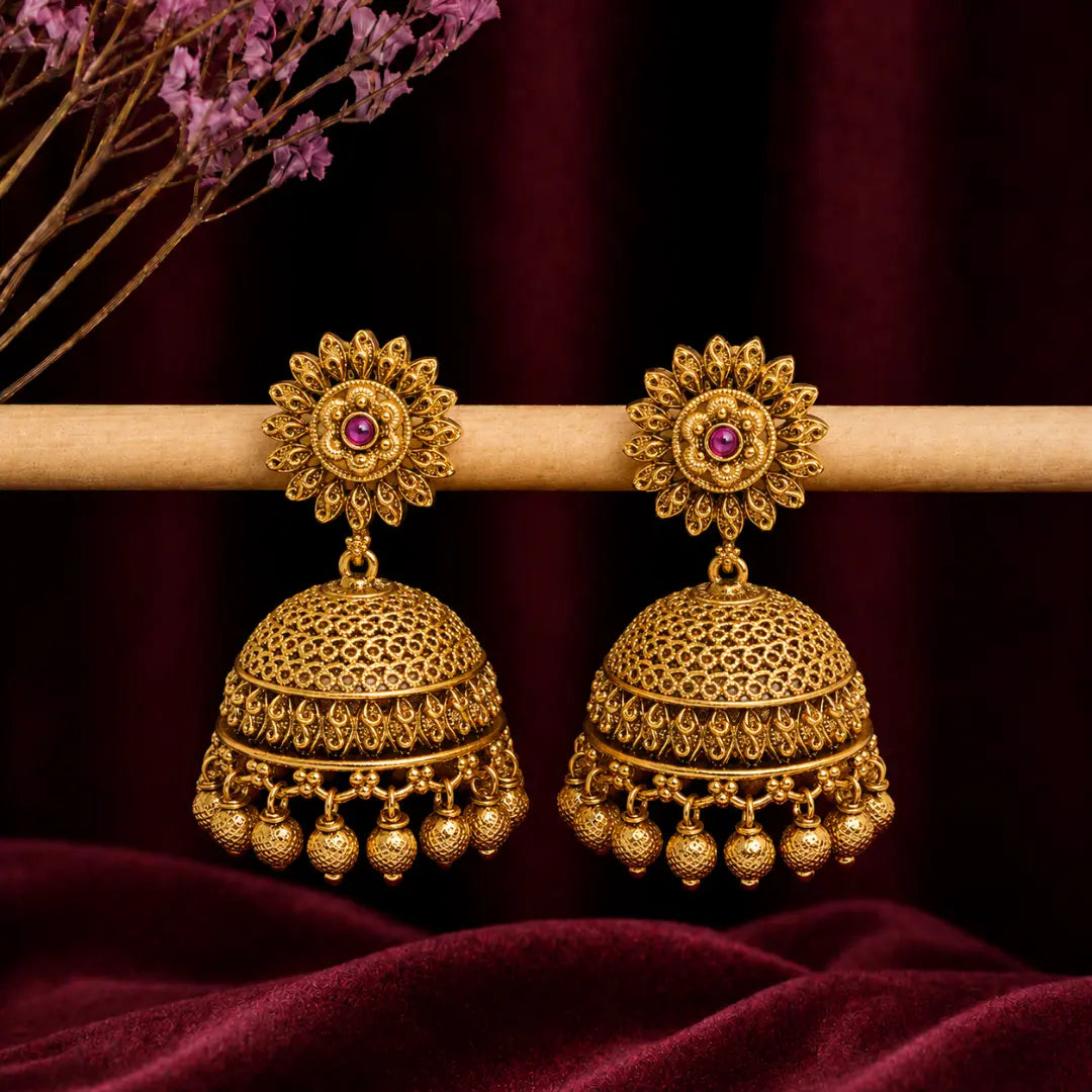 Antique Lotus Glow Jhumka  V-575