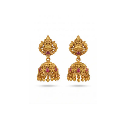Patra Ghungroo Temple Jewellery Short Necklace Set with Bead Drops K-1845