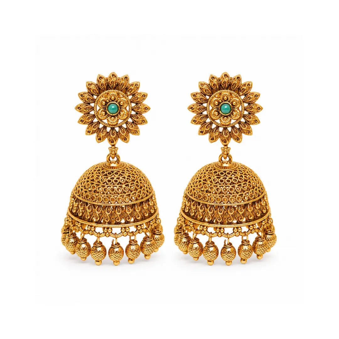 Antique Lotus Glow Jhumka  V-575