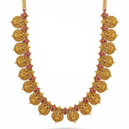 Patra Ghungroo Temple Jewellery Short Necklace Set with Bead Drops K-1845