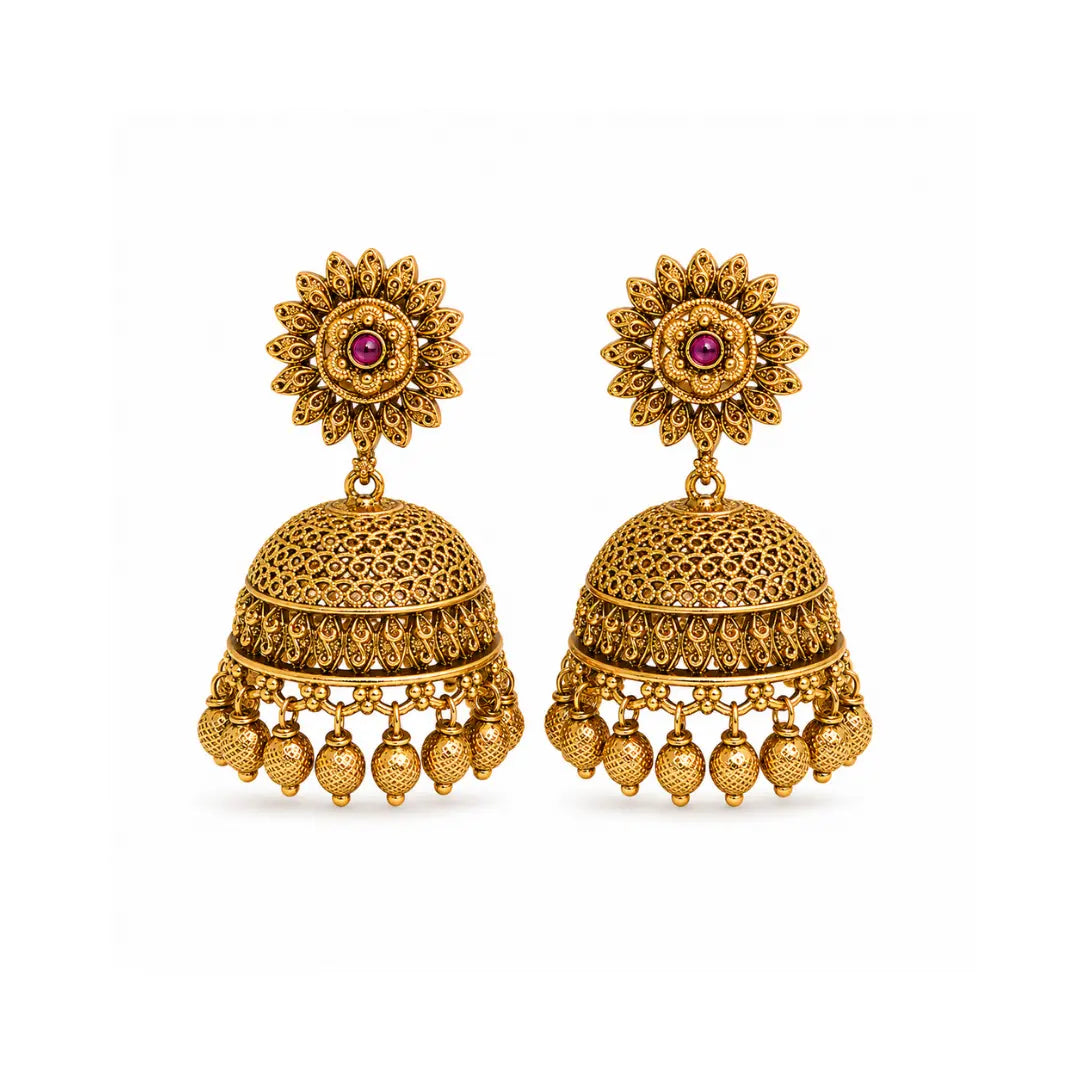 Antique Lotus Glow Jhumka  V-575