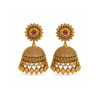Antique Lotus Glow Jhumka  V-575