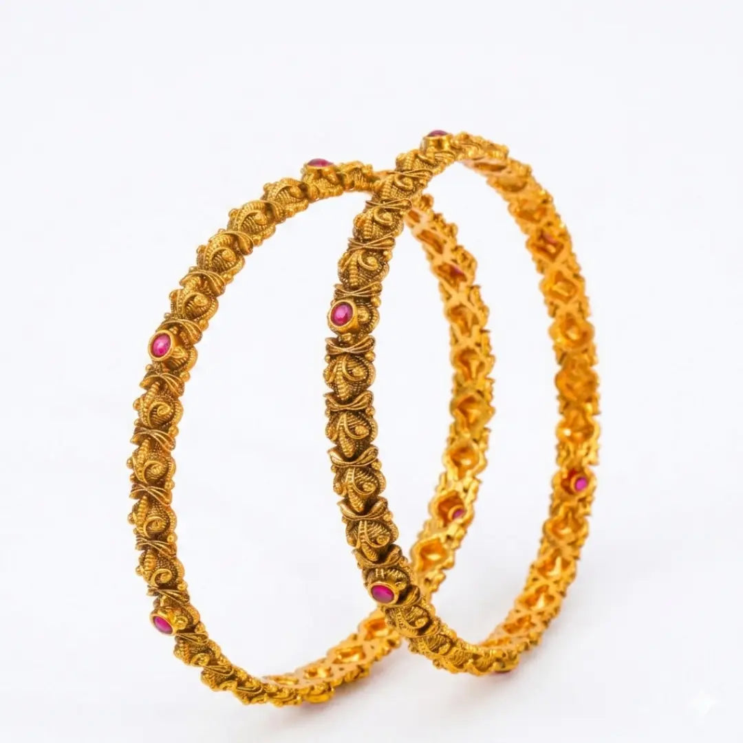 Meenakshi Rekha Valayal Paired Bangle | Gold-Plated Fish Eye Goddess Bangle V-2333