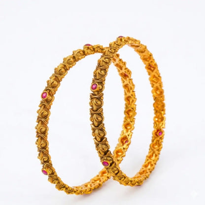 Meenakshi Rekha Valayal Paired Bangle | Gold-Plated Fish Eye Goddess Bangle V-2333