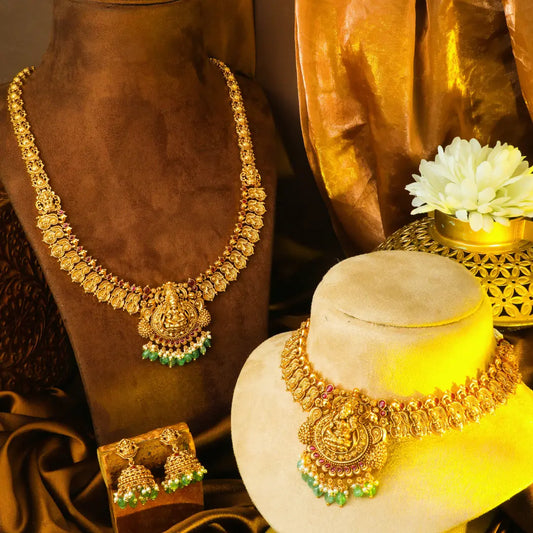 Kamakshi Guttapusalu Combo Necklace Set | Gold-Plated Temple Jewellery