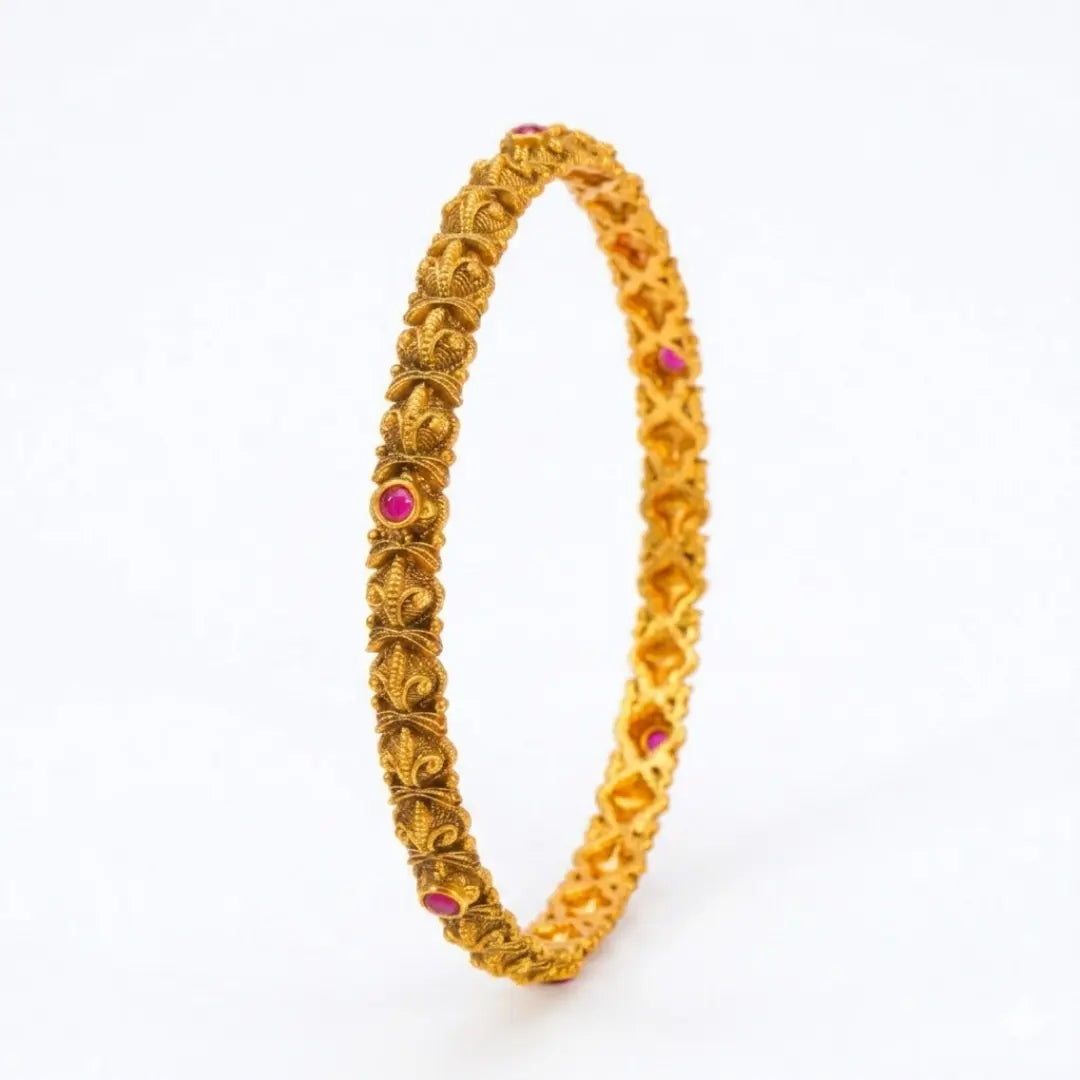 Meenakshi Rekha Valayal Paired Bangle | Gold-Plated Fish Eye Goddess Bangle V-2333