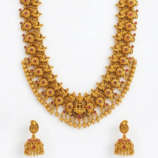Lakshmi Temple Jewellery Short Necklace Set with Jhumka Earrings