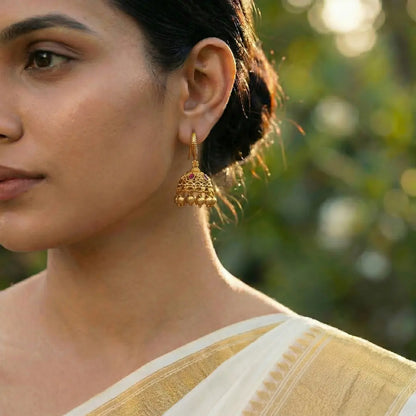 Meera Madhuri Jhumka | Gold-Plated Devotion Sweetness Temple Earrings T-92