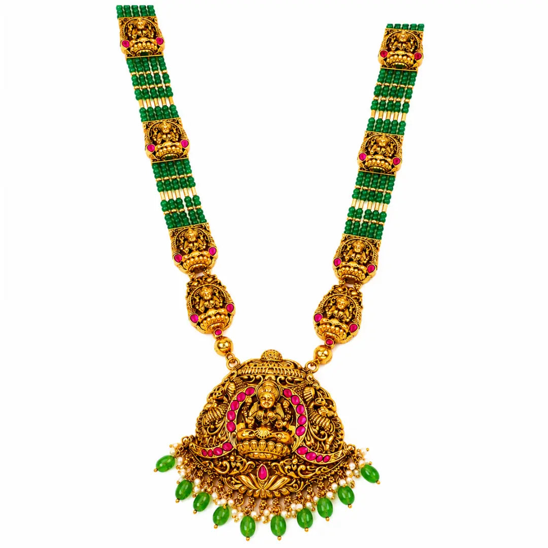 Bridal Temple Jewellery Pendant Set – Laxmi Design Gold Look