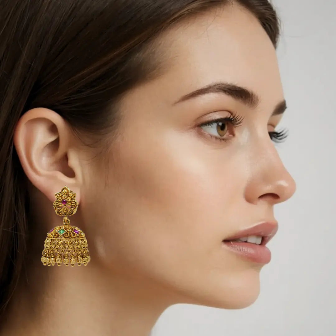 Antique Gold-Plated Jhumka R-1297