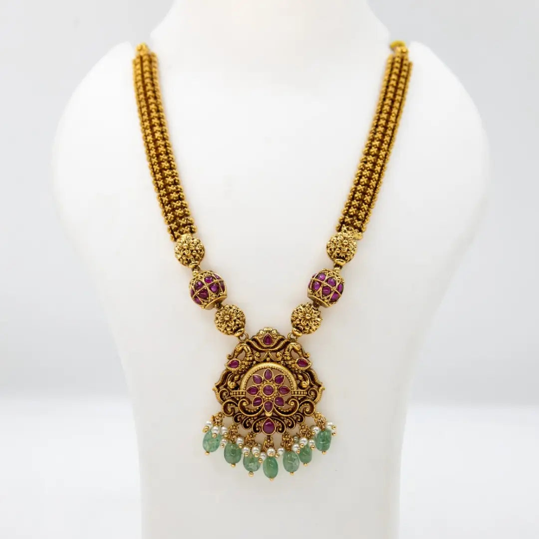 Peacock & Flower Deisgn Temple Haaram Design T-49