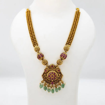 Peacock & Flower Deisgn Temple Haaram Design T-49
