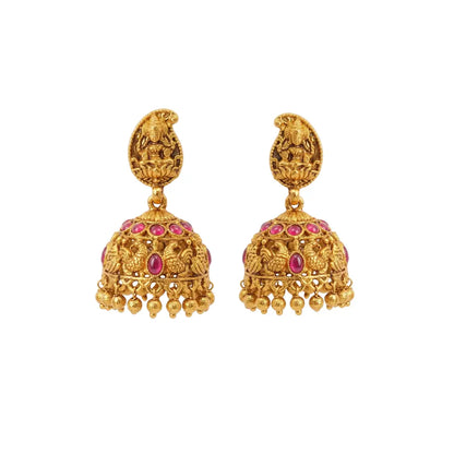 Lakshmi Temple Jewellery Short Necklace Set with Jhumka Earrings k-1910
