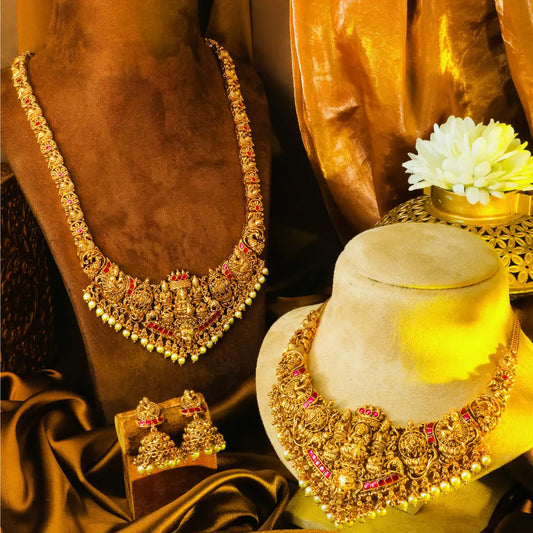 Sridevi Pushpanjali Combo Necklace Set | Gold-Plated Temple Jewellery