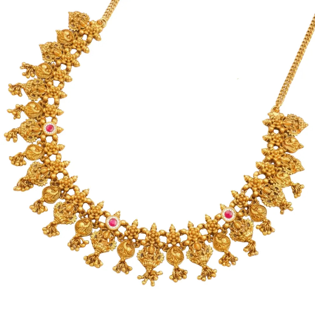 Gaja Kasu Temple Jewellery Short Necklace Set for South Indian Bridal