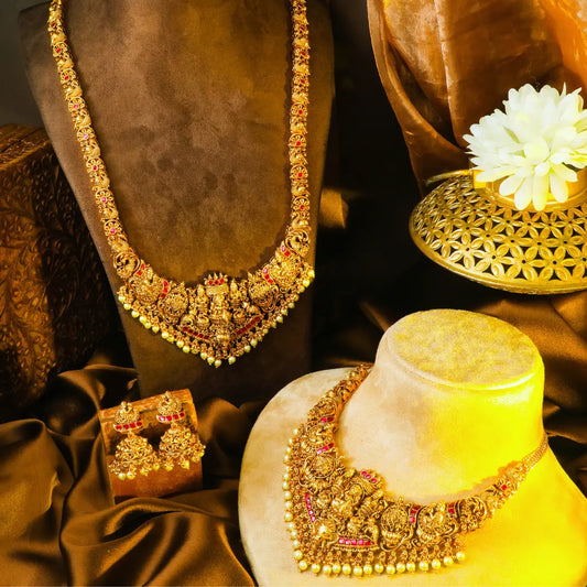 Sridevi Pushpanjali Combo Necklace Set | Gold-Plated Temple Jewellery