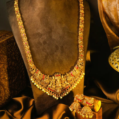  Rukmini Bhushana Kantha Long Necklace Set | Gold-Plated Temple Jewellery J-1056