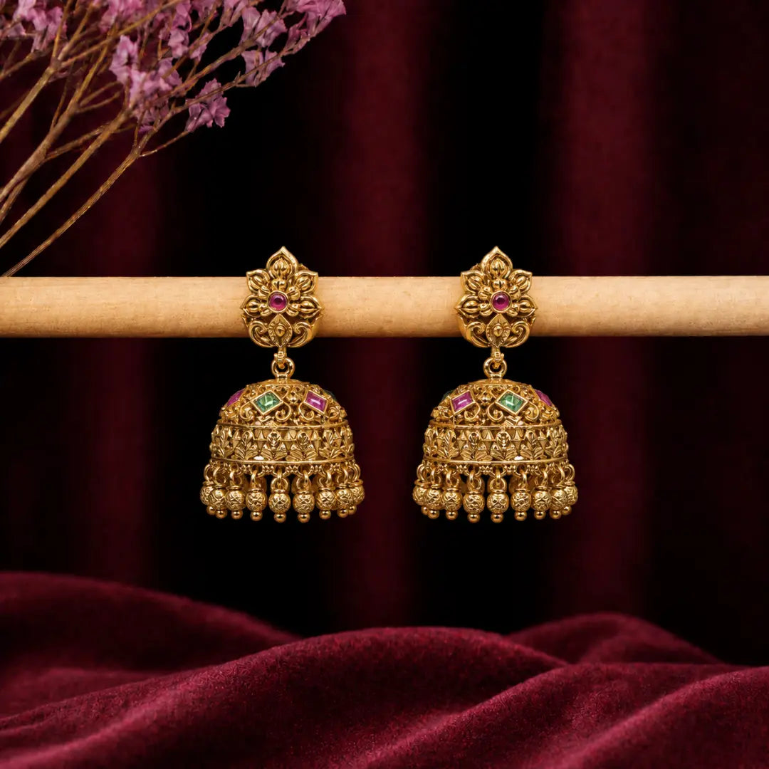 Antique Gold-Plated Jhumka R-1297