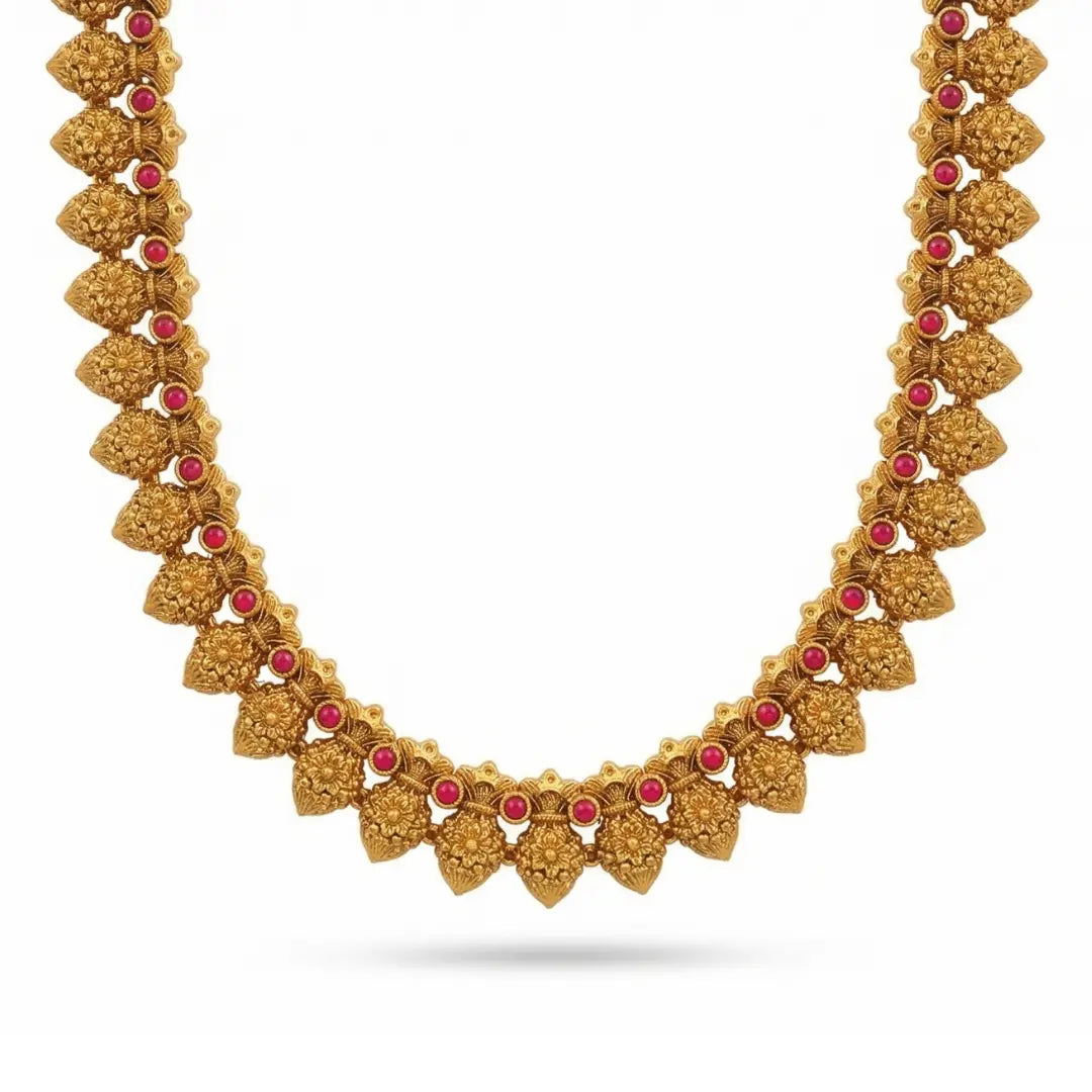 Devi Bindu Temple Jewellery Short Necklace Set with Stone Detailing J-949