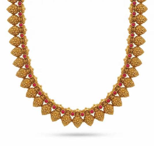 Devi Bindu Temple Jewellery Short Necklace Set with Stone Detailing J-949