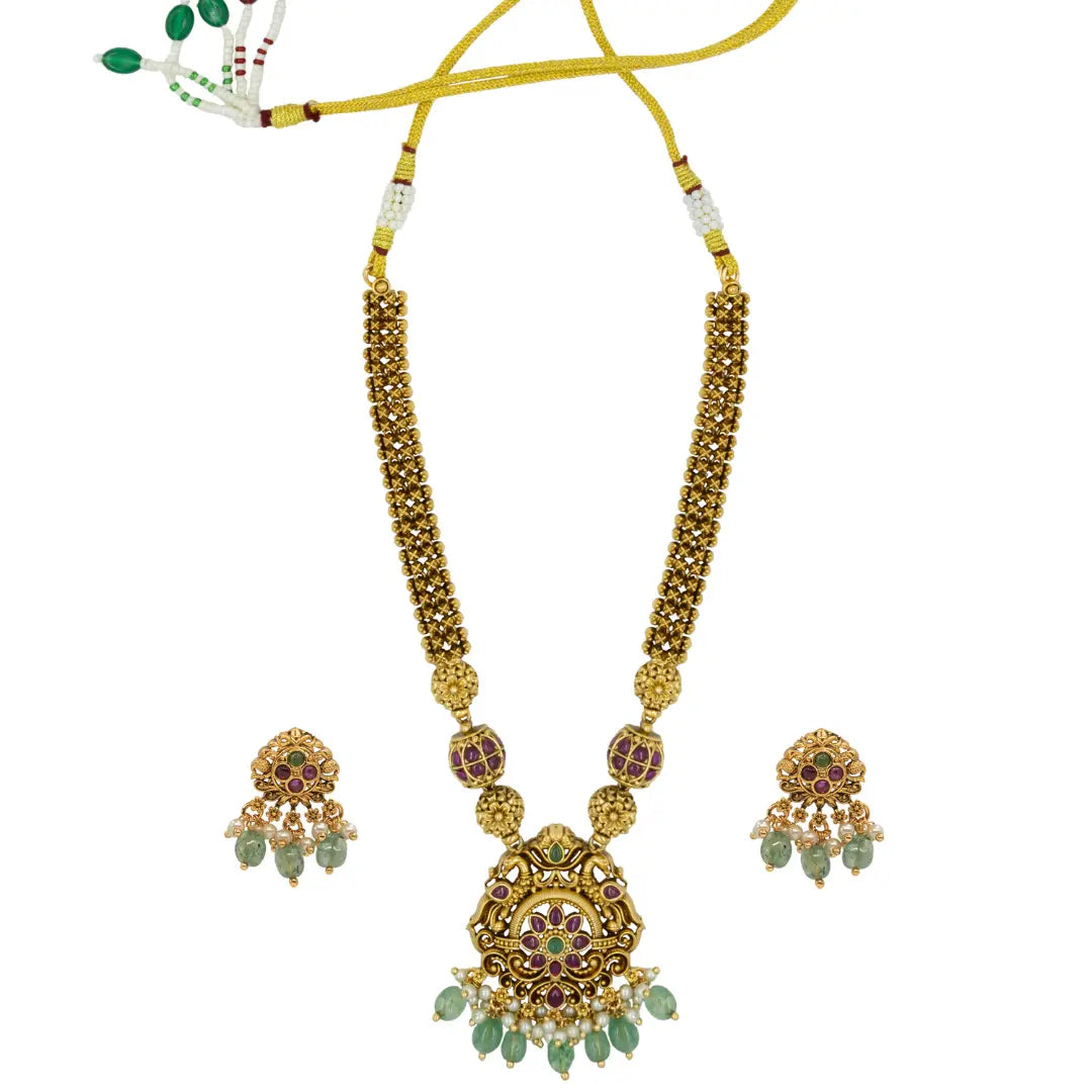 Peacock & Flower Deisgn Temple Haaram Design T-49