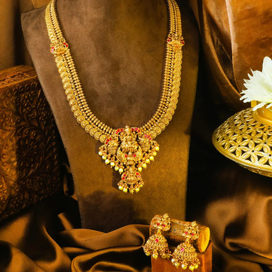 Kamala Shobha Haram Long Necklace Set | Gold-Plated Temple Jewellery