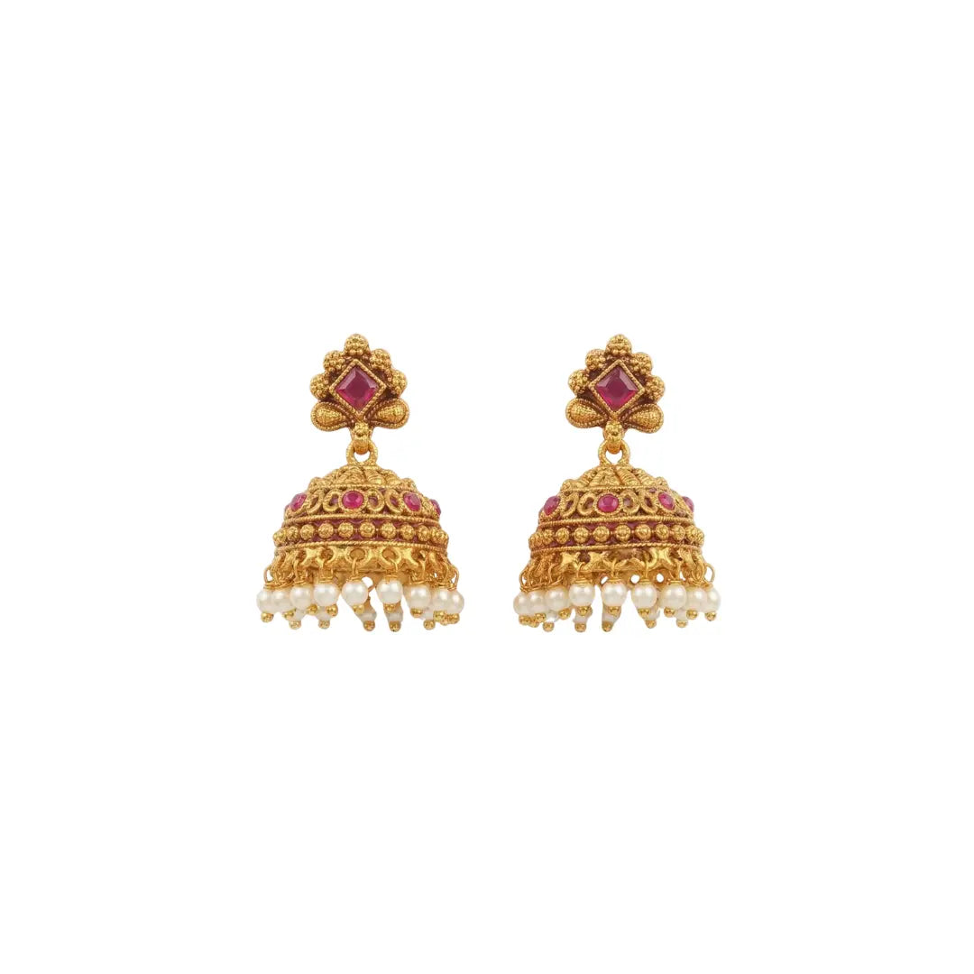Chakra Mukta Temple Jewellery Short Necklace Set with Pearl Detailing K-1847