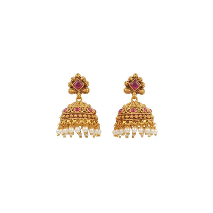 Chakra Mukta Temple Jewellery Short Necklace Set with Pearl Detailing K-1847