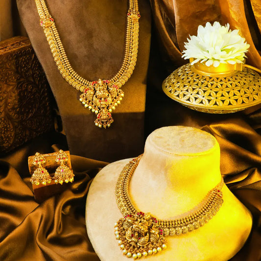 Chandravathi Mayura Combo Necklace Set | Gold-Plated Temple Jewellery