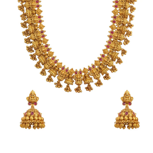 Mangala Jhumka Temple Jewellery Short Necklace Set with Jhumka Drops K-1867