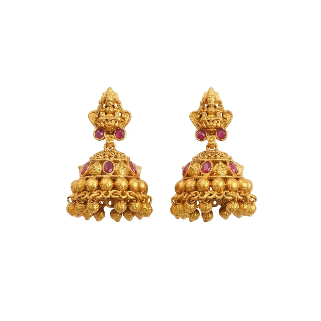 Mangala Jhumka Temple Jewellery Short Necklace Set with Jhumka Drops K-1867