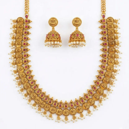 Kamala Mukta Temple Jewellery Short Necklace Set with Pearl Motifs K-1844