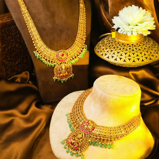 Saraswathi Haridhra Combo Necklace Set | Gold-Plated Temple Jewellery