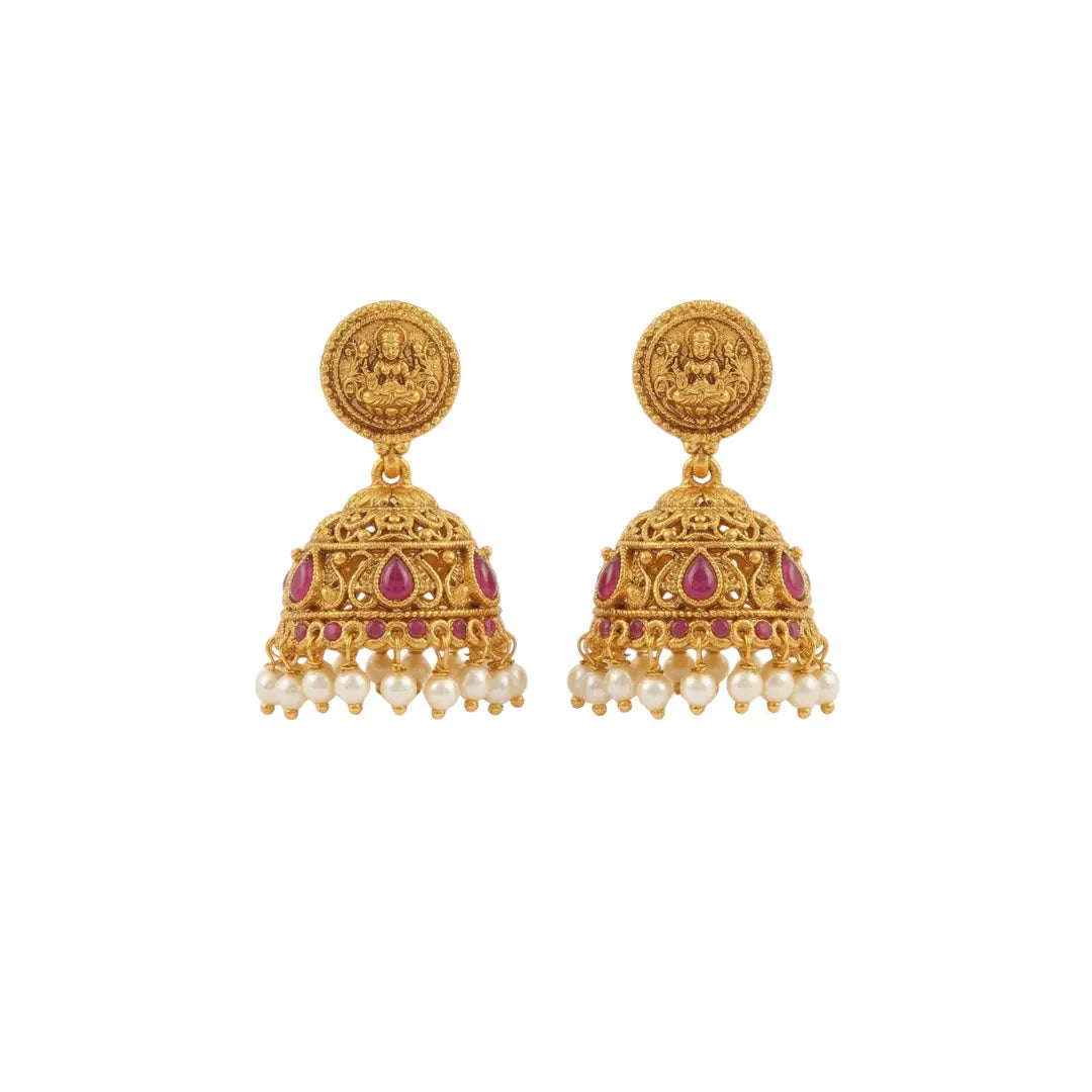 Kamala Mukta Temple Jewellery Short Necklace Set with Pearl Motifs K-1844