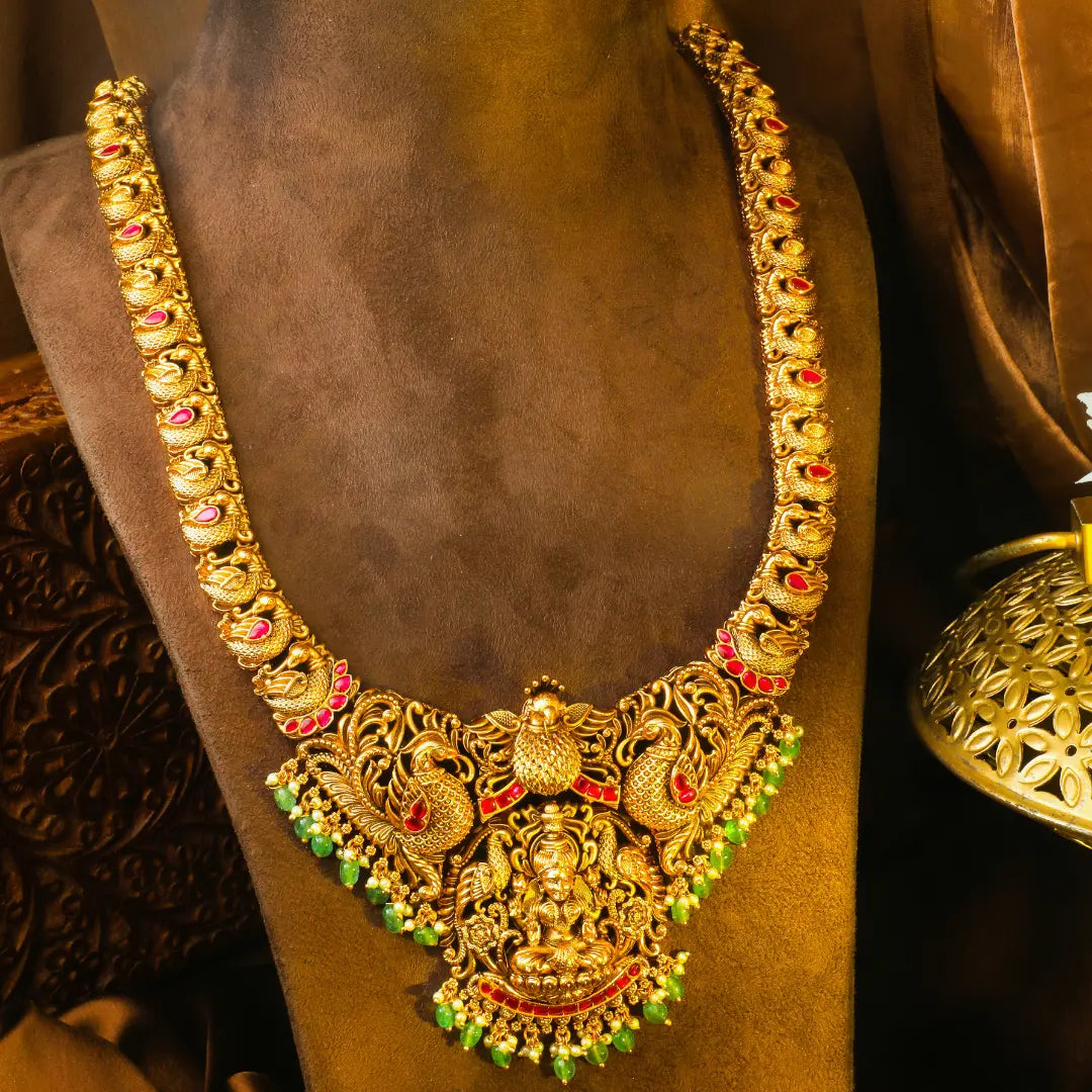 Pachi Swarna Kanti Haar Long Necklace Set | Gold-Plated Temple Jewellery