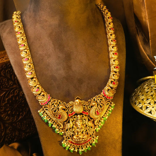 Pachi Swarna Kanti Haar Long Necklace Set | Gold-Plated Temple Jewellery