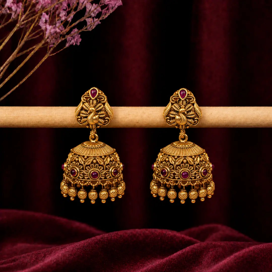 Gold-Plated Peacock Style Jhumka R-1129