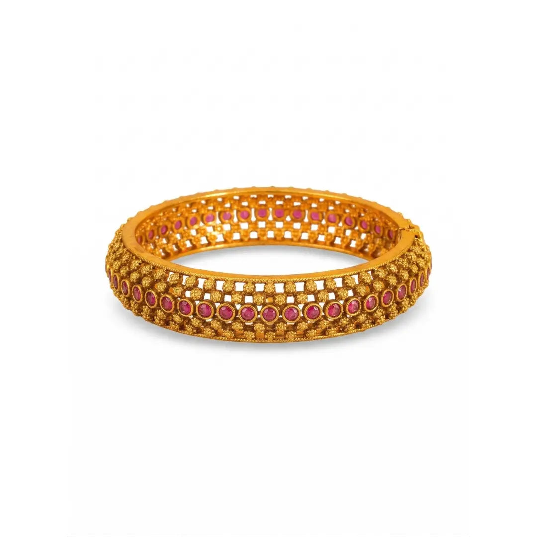 Kamala Tarini Kada Bangle | Gold-Plated Lotus Goddess Temple Bangle V-2476